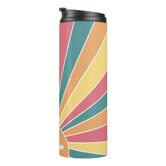 Retro stripe sunrise - pastelregenboogscriptnaam thermosbeker (Geroteerd rechts)