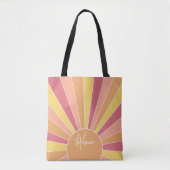Retro stripe sunrise - pastelregenboogscriptnaam tote bag (Voorkant)