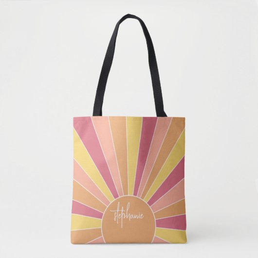 Retro stripe sunrise - pastelregenboogscriptnaam tote bag (Voorkant)