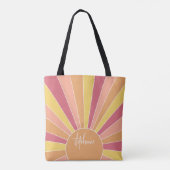 Retro stripe sunrise - pastelregenboogscriptnaam tote bag (Achterkant)