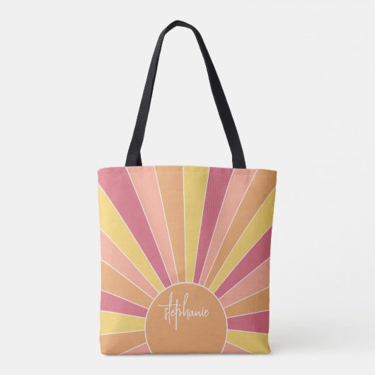 Retro stripe sunrise - pastelregenboogscriptnaam tote bag (Achterkant)