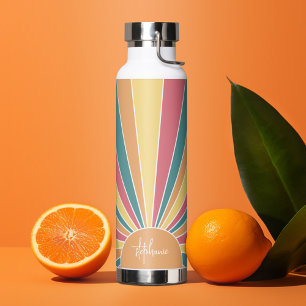 Retro stripe sunrise - pastelregenboogscriptnaam waterfles