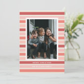 Retro Stripe tinten van roze foto kerst Feestdagenkaart (Staand voorkant)