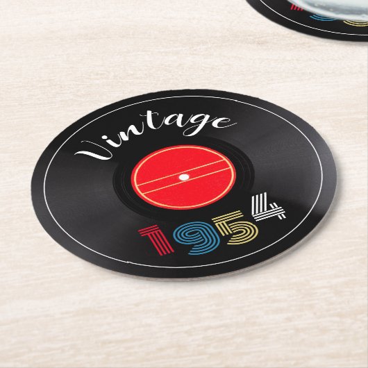 Retro Stripe Vinyl Record 1954 70e verjaardag Ronde Kartonnen Onderzetter (Gebogen)