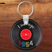Retro Stripe Vinyl Record 1954 70e verjaardag Sleutelhanger (Voorkant)