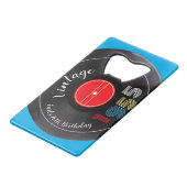 Retro Stripe Vinyl Record 1955 70e verjaardag Creditkaart Flessenopener (Voorkant Gekanteld)