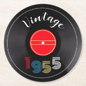 Retro Stripe Vinyl Record 1955 70e verjaardag Ronde Kartonnen Onderzetter (Voorkant)