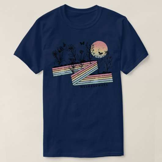 Retro  Stripe Wildbloemen Natuur Lovers Hap T-shirt (Design voorkant)