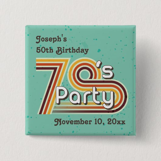 Retro Striped 70's Party Button (Voorkant)
