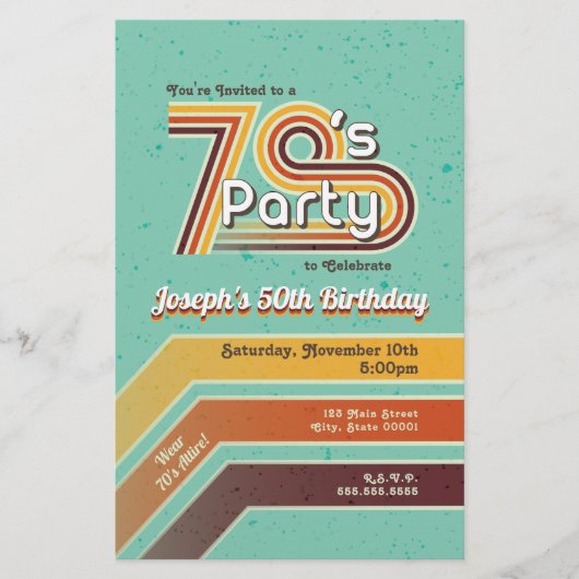 Retro Striped 70's Party Invitation Flyer (Voorkant)