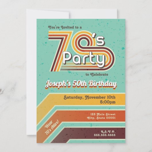 Retro Striped 70's Party Invitation Kaart (Voorkant)
