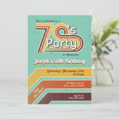 Retro Striped 70's Party Invitation Kaart (Staand voorkant)