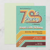 Retro Striped 70's Party Invitation Kaart (Voorkant / Achterkant)