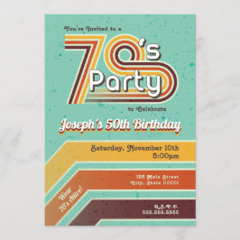Retro Striped 70's Party Invitation Kaart