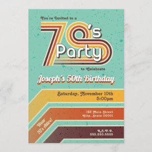 Retro Striped 70's Party Invitation Kaart