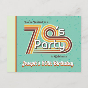 Retro Striped 70's Party Uitnodiging Briefkaart