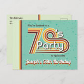 Retro Striped 70's Party Uitnodiging Briefkaart (Voorkant / Achterkant)