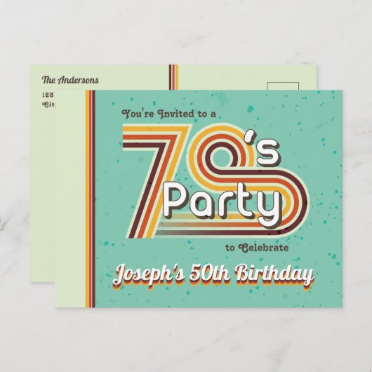 Retro Striped 70's Party Uitnodiging Briefkaart (Voorkant / Achterkant)