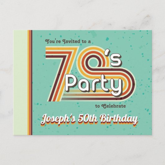 Retro Striped 70's Party Uitnodiging Briefkaart (Voorkant)