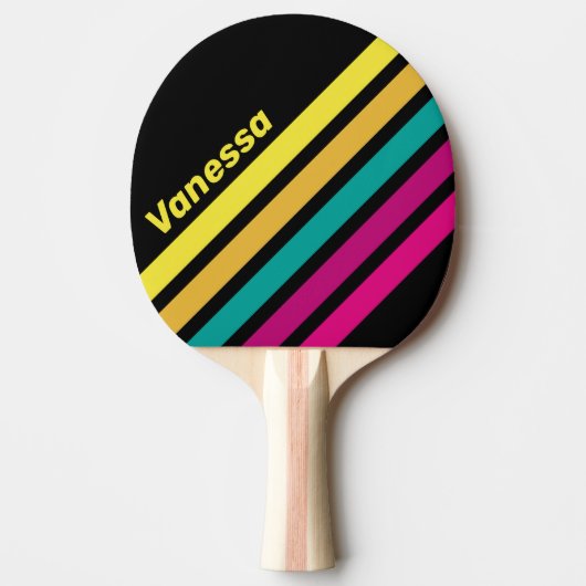 Retro Striped Dark 80s Angled Striping with Name Tafeltennisbatje (Voorkant)