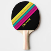 Retro Striped Dark 80s met naam Tafeltennisbatje (Voorkant)