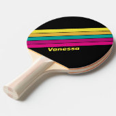 Retro Striped Dark 80s met naam Tafeltennisbatje (Voorkant Gekanteld)