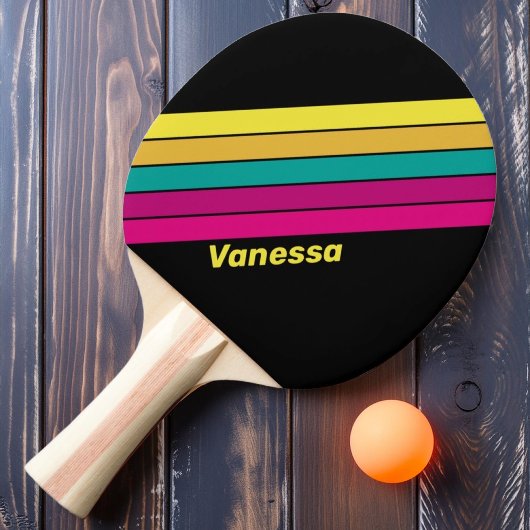 Retro Striped Dark 80s met naam Tafeltennisbatje
