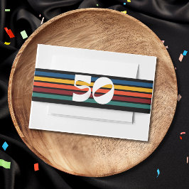 Retro Striped Fifty Birthday Invitation Belly Band Uitnodigingen Wikkel