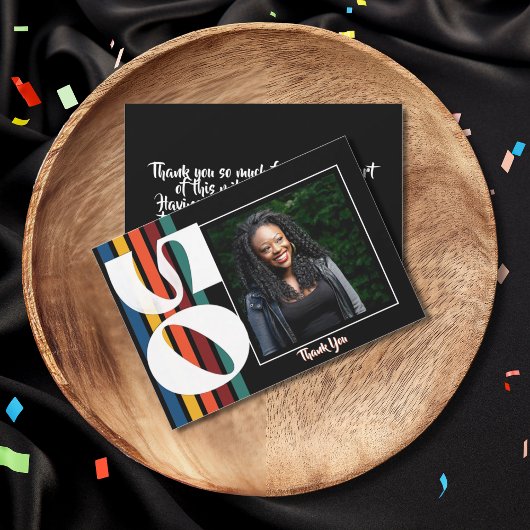 Retro Striped Fifty Birthday Photo 1976 50th  Bedankkaart