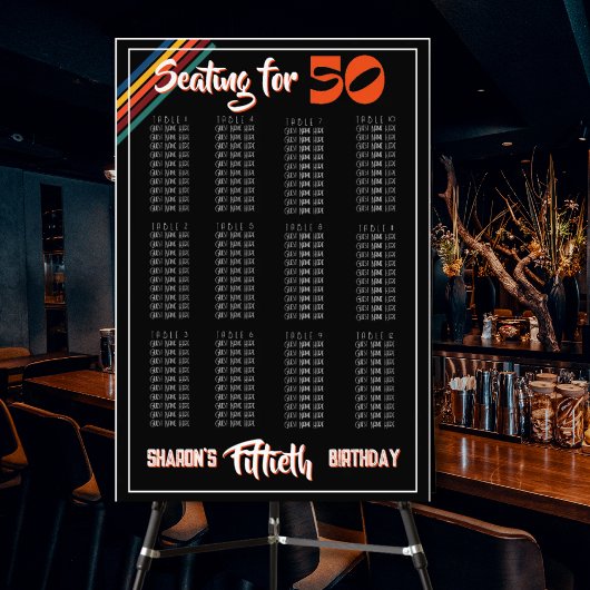 Retro Striped Fifty Birthday Seating Sign Foto Afdruk