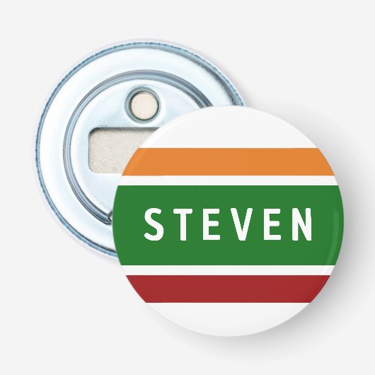 Retro Striped Golf Dad First Name Weekend Scramble Button Flesopener (Voorkant)