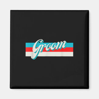 Retro Striped Groom Groomsmen Engaged Wedding Brid Magneet