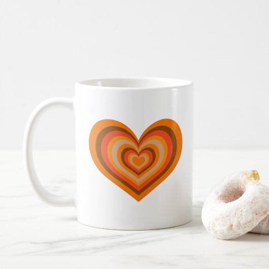 Retro Striped Heart Mug - Orange on White Koffiemok (Met donut)