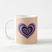 Retro Striped Heart Mug - Purple on Beige Koffiemok (Links)