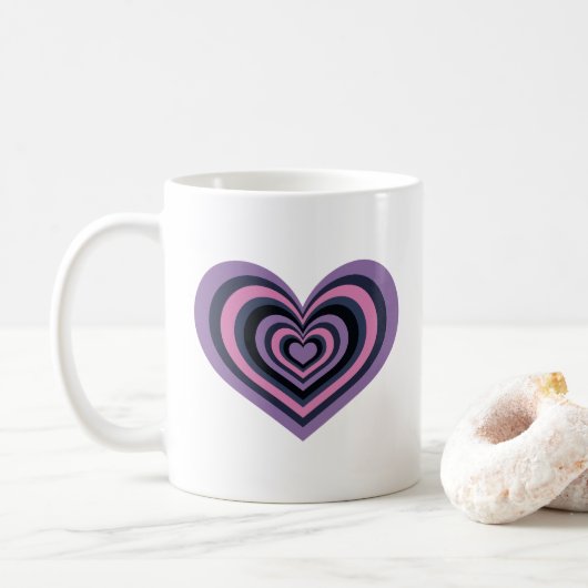 Retro Striped Heart Mug - Purple on White Koffiemok (Met donut)