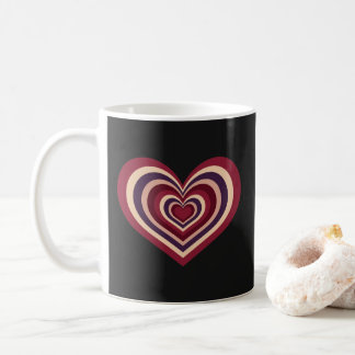Retro Striped Heart Mug - Red on Black Koffiemok