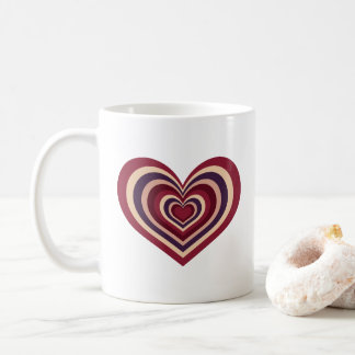 Retro Striped Heart Mug - Red on White Koffiemok