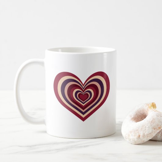 Retro Striped Heart Mug - Red on White Koffiemok (Met donut)