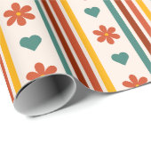 Retro Striped met bloemhart Cadeaupapier (Rol Hoek)