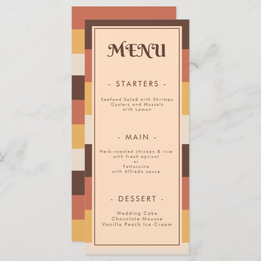 Retro Striped S70s 70s Groovy Wedding Menu (Voorkant / Achterkant)