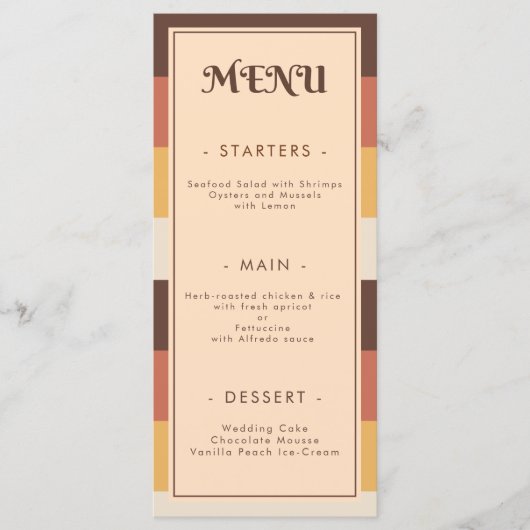 Retro Striped S70s 70s Groovy Wedding Menu (Voorkant)