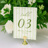 Retro Striped White and Green Wedding Table Number Kaart