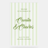 Retro Striped White and Green Wedding Welcome Acryl Bord (Voorkant)