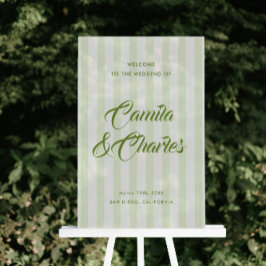 Retro Striped White and Green Wedding Welcome Acryl Bord