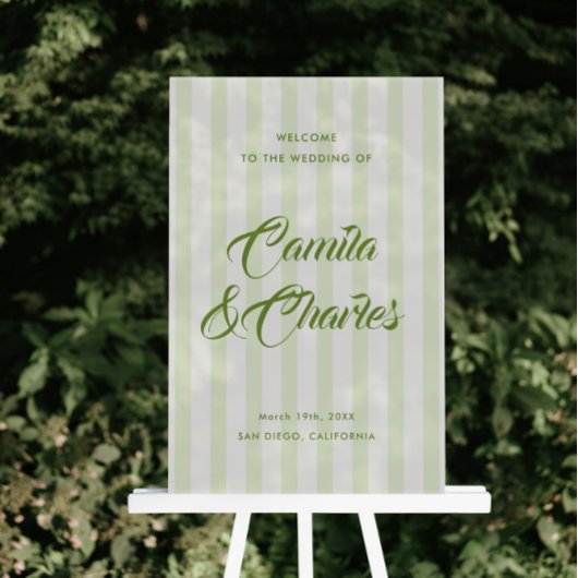 Retro Striped White and Green Wedding Welcome Acryl Bord