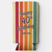 Retro Stripes 70s Disco 40ste verjaardagsfeestje Seltzer Blikjeskoeler (Voorkant)