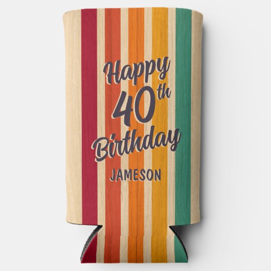 Retro Stripes 70s Disco 40ste verjaardagsfeestje Seltzer Blikjeskoeler (Voorkant)