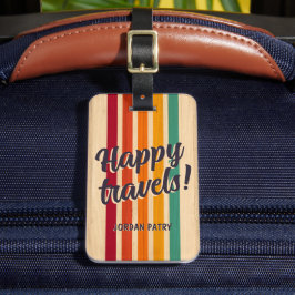 Retro  Stripes Aangepaste naam Happy Travels Bagagelabel
