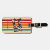 Retro  Stripes Aangepaste naam Happy Travels Bagagelabel (Voorkant horizontaal)