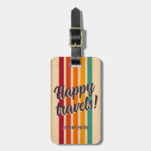 Retro  Stripes Aangepaste naam Happy Travels Bagagelabel (Voorkant verticaal)